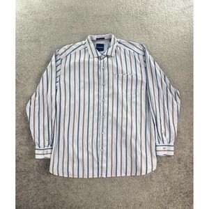 Tommy Bahama Shirt Mens XXL Blue Brown Striped Stitch Design Classic Casual Fit